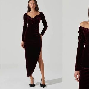 Astr Asymmetrical Velvet Dress in Deep Burgundy